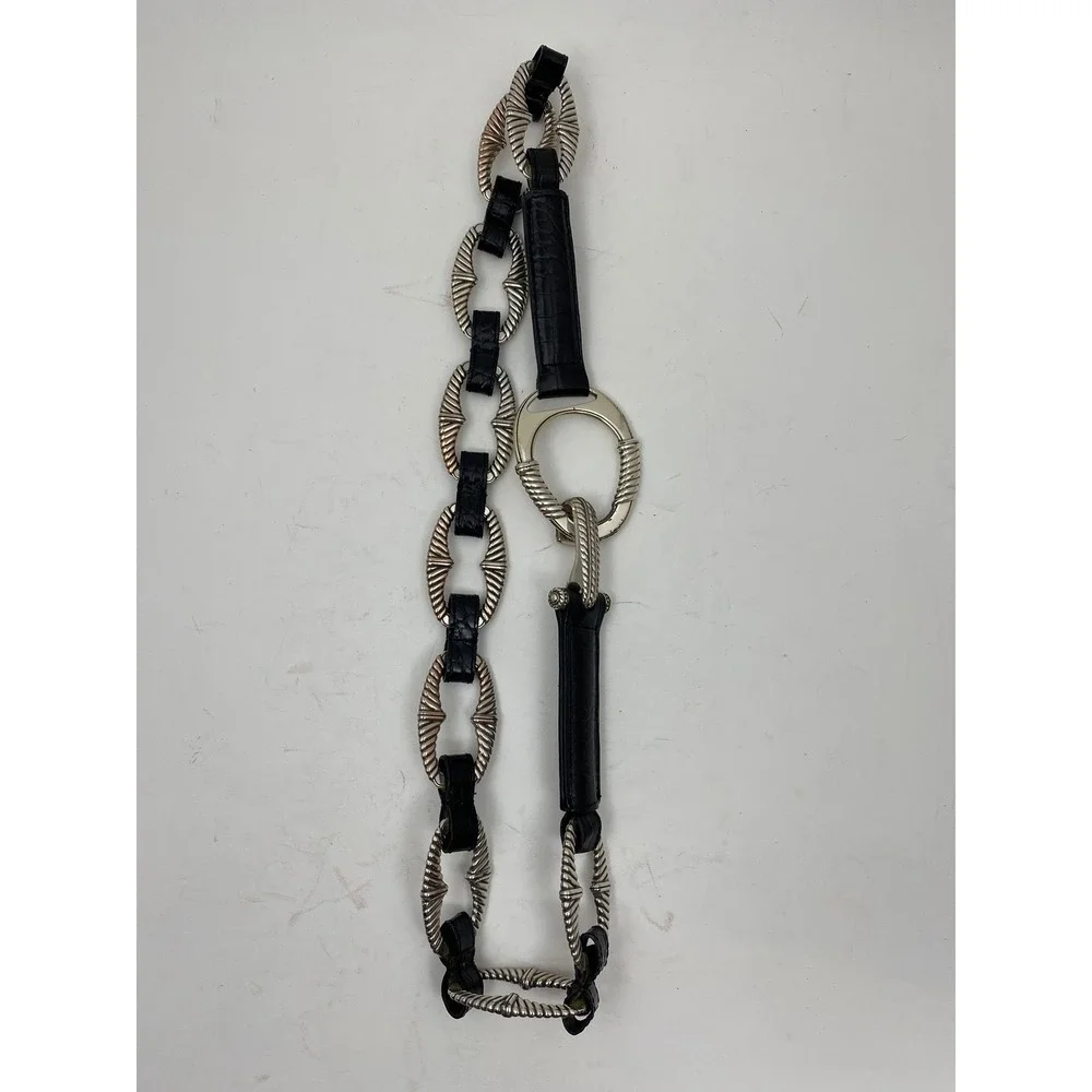 Brighton Croc Embossed Leather Silver Chain Link Hook Belt Womens 36 Black